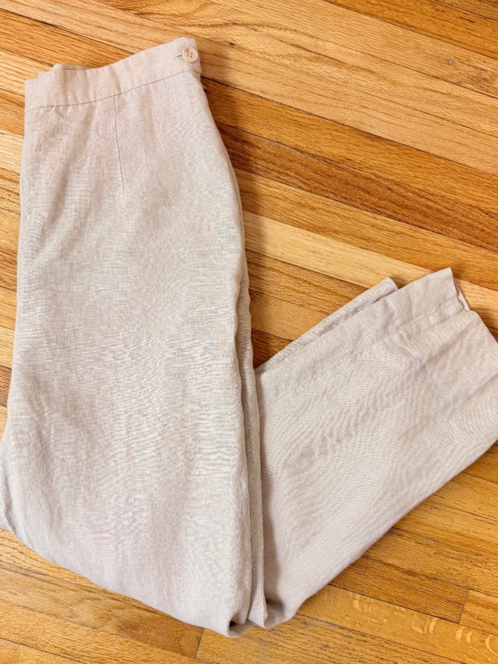 Vintage 90s Minimalist Beige Linen Trousers – Neutral Straight leg pants